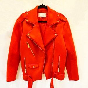 Ash Neon Red Oversized Neoprene Moto Motorcycle Jacket Size 6
